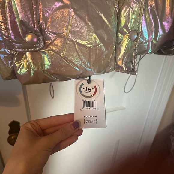 Noize Rainbow Puffer Metallic Vegan Jacket Coat - size Small super cold - Picture 3 of 7